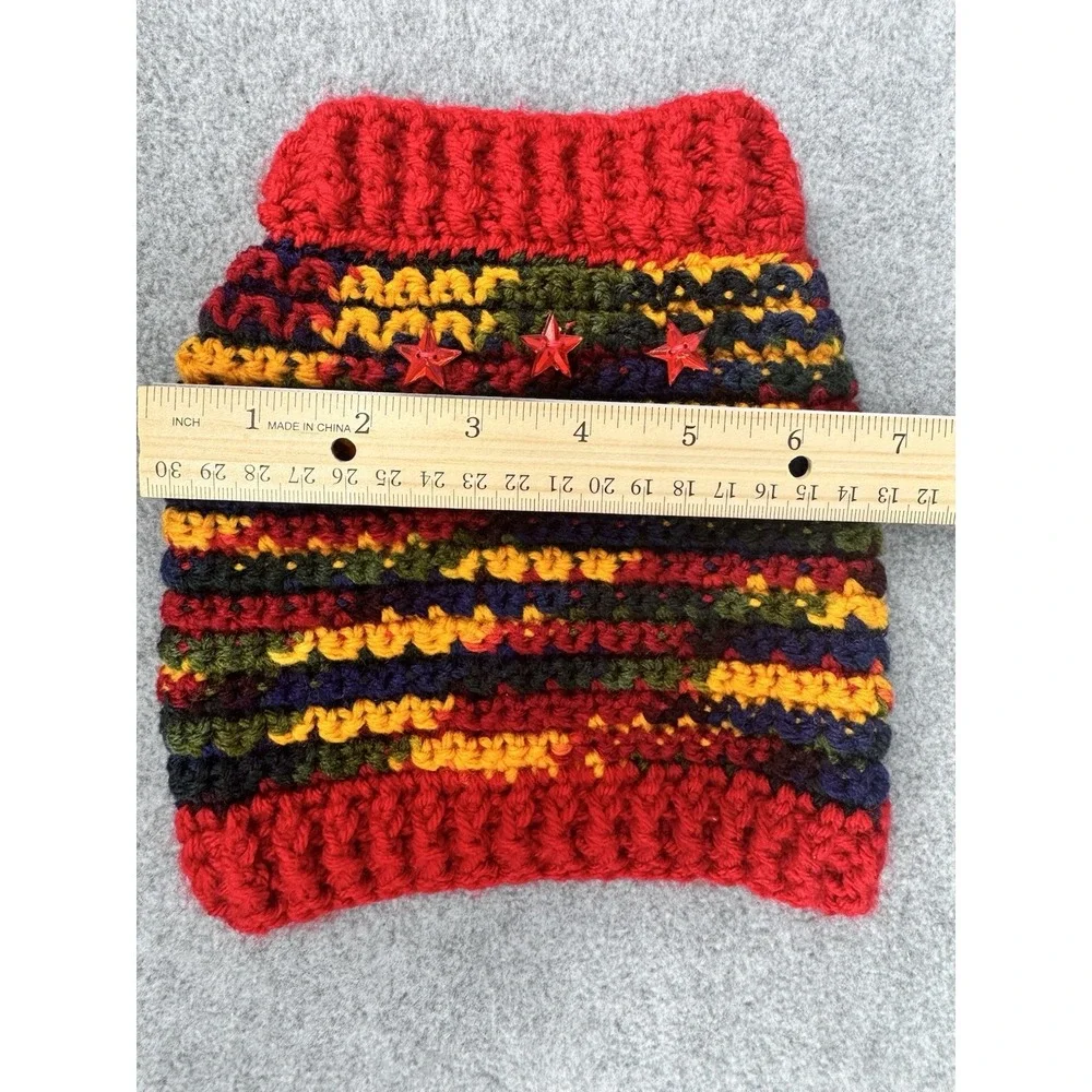 Dog Sweater & Hat Set  XS/S  Red‎ Multicolor Variegated Hand Crocheted